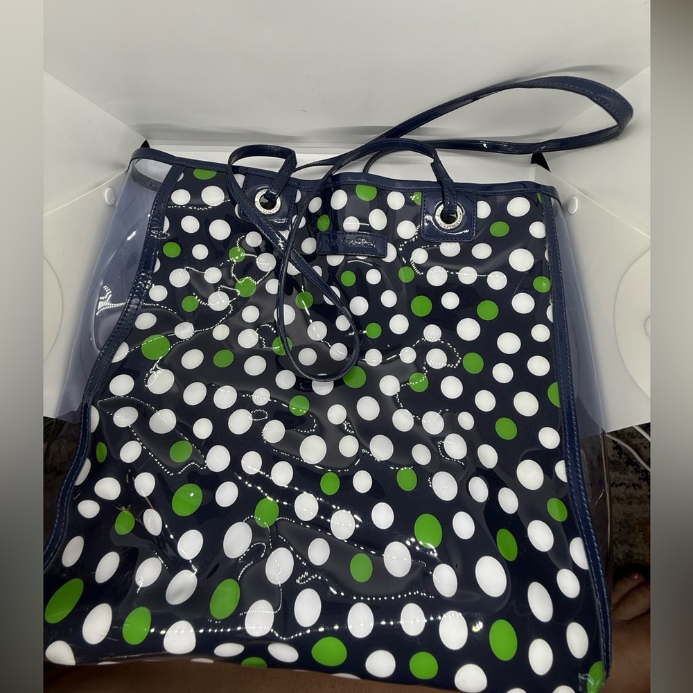 Vera Bradley Green & White Polka Dot Tote Bag w/Matching Pouch